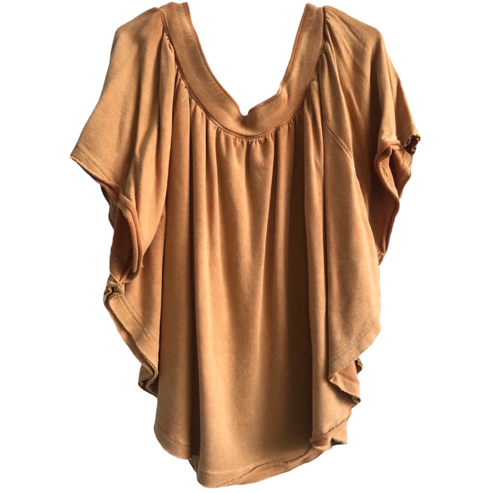 • Free People • Vibrant Mustard Orange Cotton Batwing Heavy Wide Scoop Neck Tee